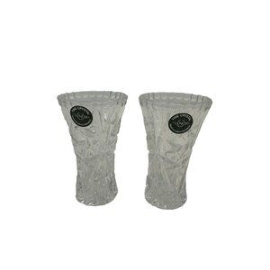 Vtg 2 Lenox Full Fine Lead Crystal Star Czech Republic Small 4” Bud/Posie Vase